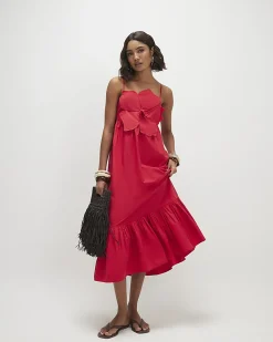 Red 3D Flower Strappy Maxi Dress