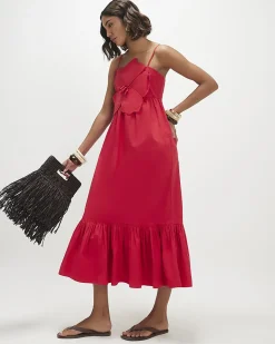 Red 3D Flower Strappy Maxi Dress