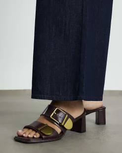 Red Double Buckle Mule Sandals