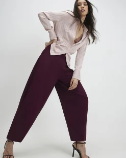 Red Drapey Barrel Leg Trousers
