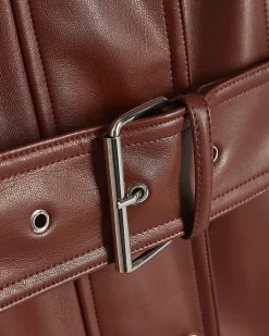 Red Faux Leather Belted Jacket