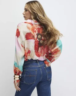 Red Floral Print Long Sleeve Blouse