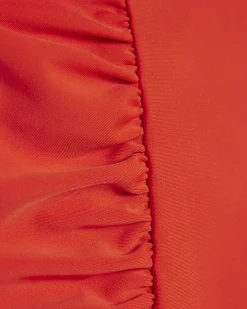 Red Flower Strap Detail Ruched Swimsuit