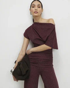 Red Glitter Drape Top