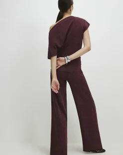 Red Glitter Wide Leg Trousers
