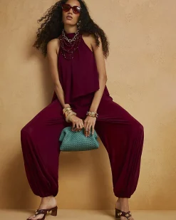 Red Halter Neck Balloon Leg Jumpsuit