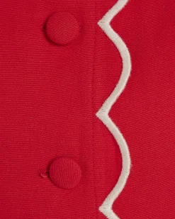 Red Linen Blend Scallop Trim Waistcoat