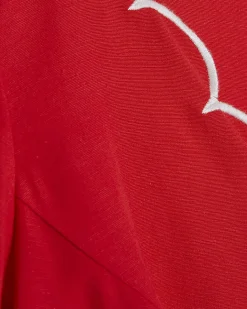 Red Linen Blend Scallop V Neck Dress