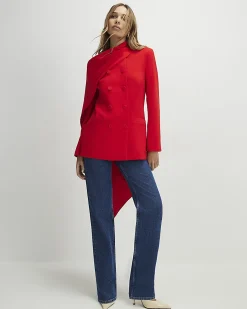 Red Long Sleeve Double Breasted Cape Blazer