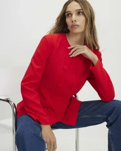 Red Long Sleeve Double Breasted Cape Blazer