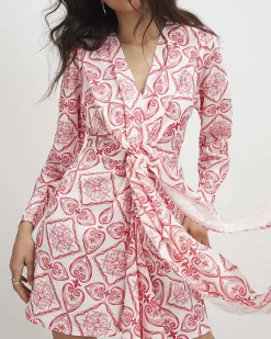Red Long Sleeve Twist Front Mini Dress