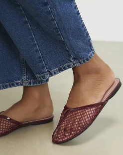 Red Mesh Slip On Flat Shoes