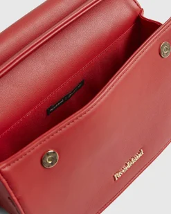Red Metal Handle Foldover Clutch Bag