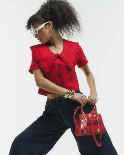 Red Mini Scarf Tote Cross Body Bag
