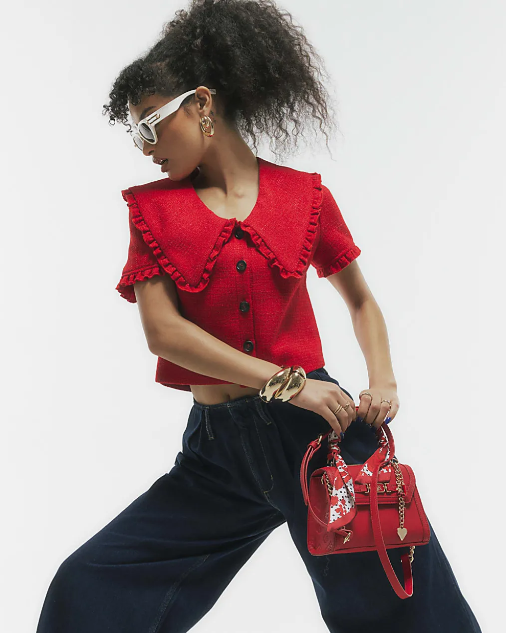 Red Mini Scarf Tote Cross Body Bag