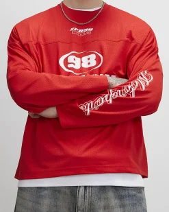 Red Oversized Fit 98 Long Sleeve T-Shirt