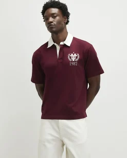Red Oversized Fit Embroidered Rugby Shirt