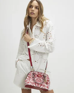 Red Paisley Print Cross Body Tote Bag