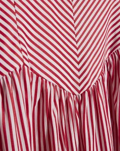 Red Petite V Neck Stripe Midi Dress