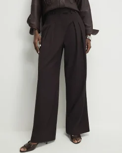 Red Pinstripe Pleated Wide Leg Trousers