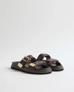 Red Quilted Double Strap Footbed Sandals