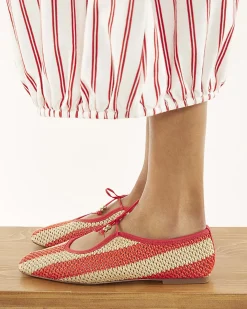 Red Raffia Striped Mary Jane Shoes
