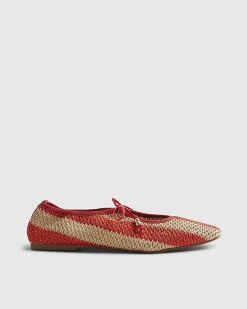 Red Raffia Striped Mary Jane Shoes