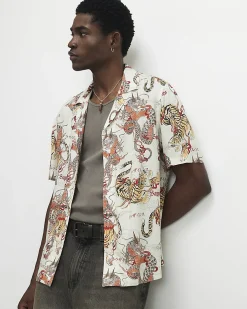 Red Regular Fit Japanese Dragon Shirt