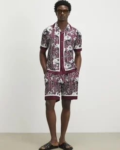 Red Regular Fit Stripe Floral Shirt