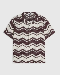 Red Regular Fit Zig Zag Crochet Shirt