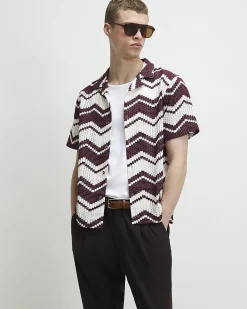 Red Regular Fit Zig Zag Crochet Shirt