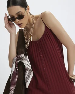 Red Ribbed Button Through Playsuit