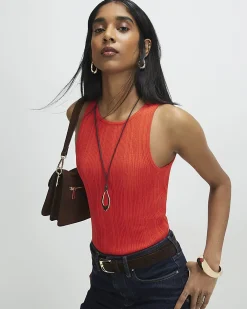 Red Ribbed Knitted Vest Top