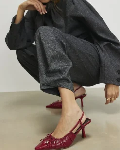 Red Ruched Bow Slingback Court Heels
