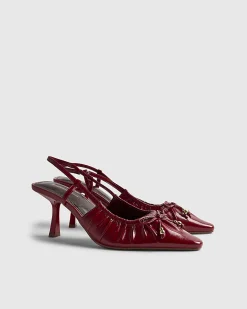 Red Ruched Bow Slingback Court Heels