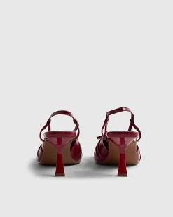 Red Ruched Bow Slingback Court Heels
