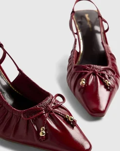 Red Ruched Bow Slingback Court Heels