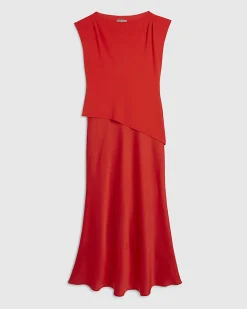 Red Satin Hybrid Midi Dress
