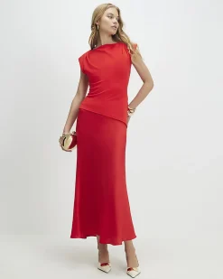 Red Satin Hybrid Midi Dress