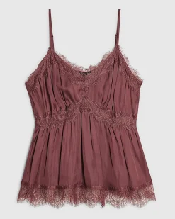 Red Satin Lace Trim Cami