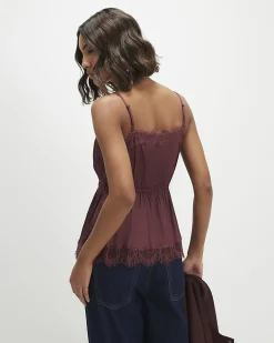 Red Satin Lace Trim Cami