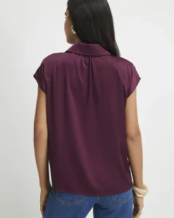 Red Satin Short Sleeve Shirt