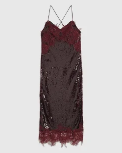 Red Sequin Lace Cami Midi Dress