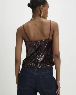 Red Sequin Lace Cami Top