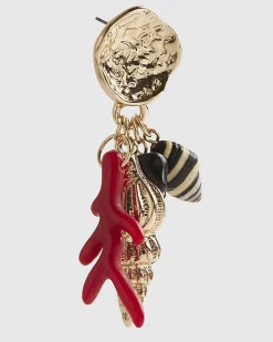 Red Shell Cluster Drop Earrings