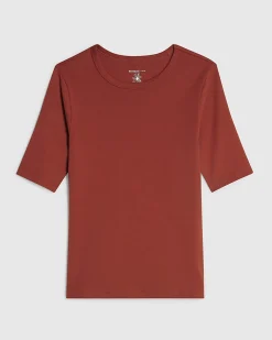 Red Short Sleeve Cotton Fitted Top
