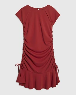 Red Short Sleeve Ruched Mini Dress