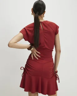 Red Short Sleeve Ruched Mini Dress