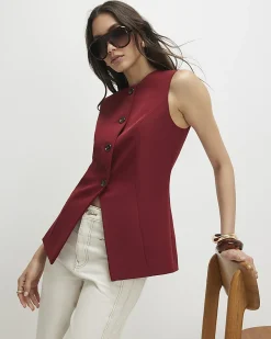 Red Sleeveless Button Detail Waistcoat