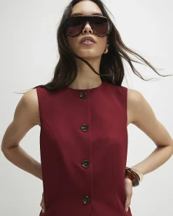 Red Sleeveless Button Detail Waistcoat